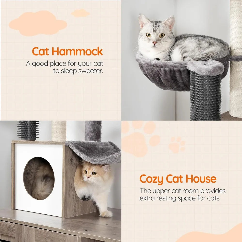 HOOBRO Hidden Litter Box Cat Tree With Scratching Post