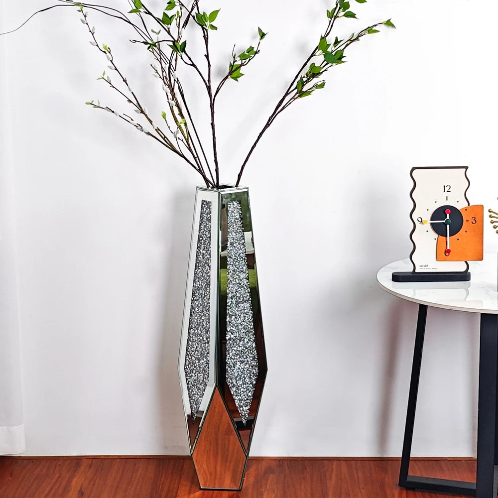 Decorative Crushed Diamond Mirrored Standing Floor Vase