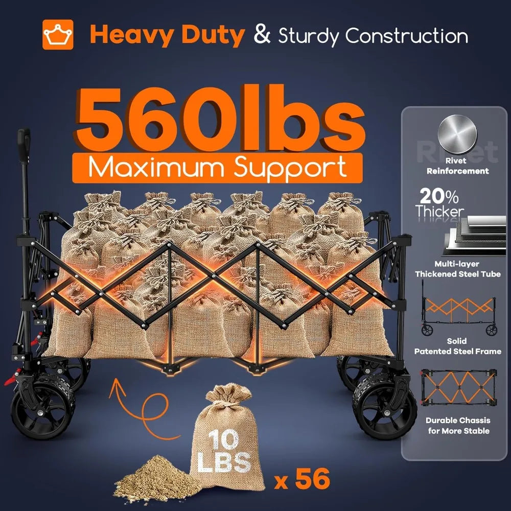 XMSJ Heavy Duty Folding Beach Wagon Cart With All Terrain Wheels