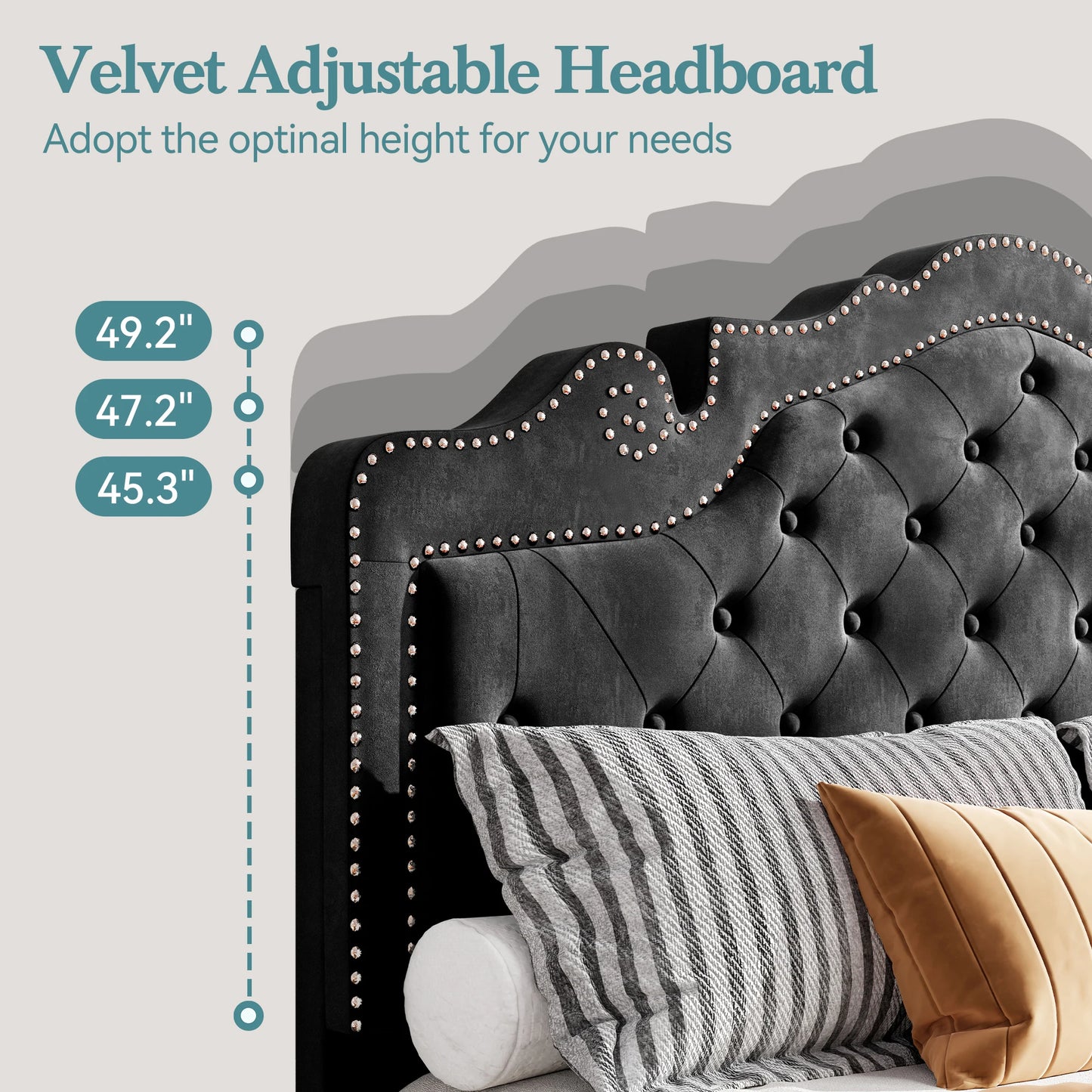 HOOMIC Upholstered Platform Bed With Velvet Diamond Tufted Headboard