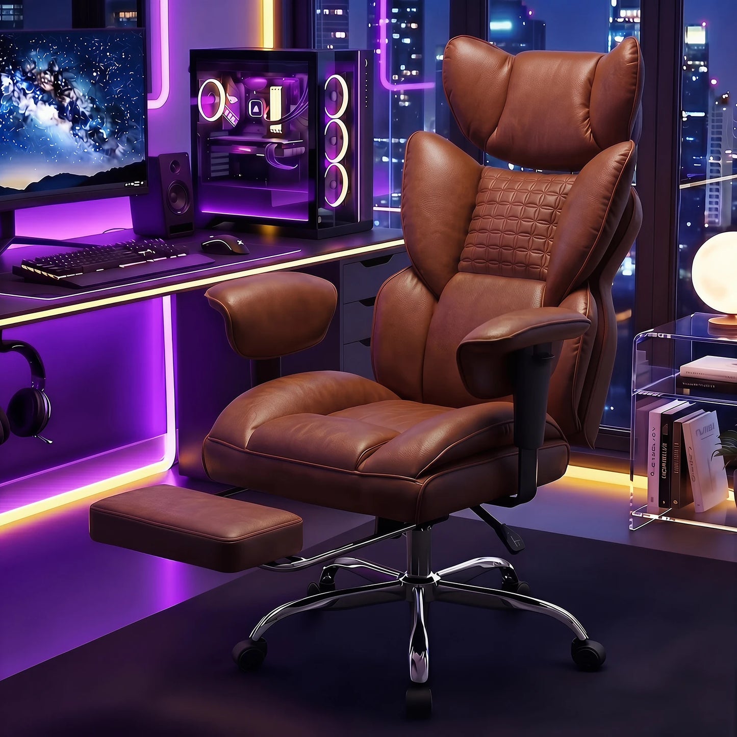 JHK Ergonomic Adjustable Armrests Gaming Chair With Pocket Leather