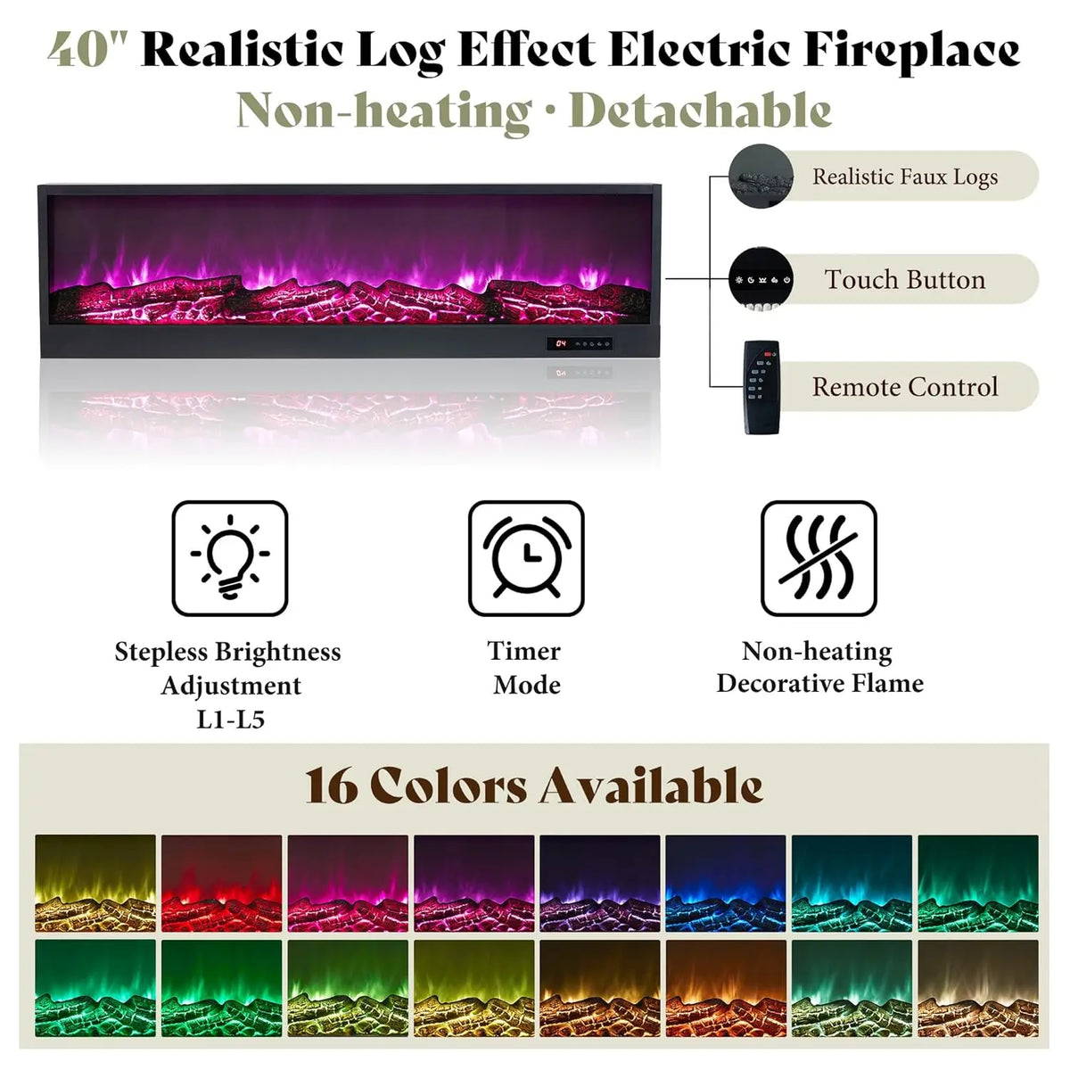Queen Fireplace Storage Platform Bed with Headboard Barn Cabinets 4 Drawers 2 Racks RGB LED Charging Black Customized