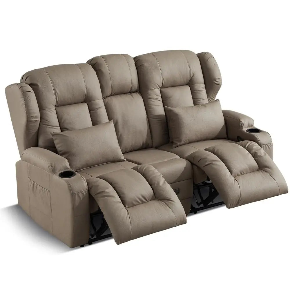 68 RV Loveseat Recliner Sofa, Manual Reclining Loveseat 6 Wall Hugger Recliners with FlipDown Console, USB, Outlet, Cup Holders