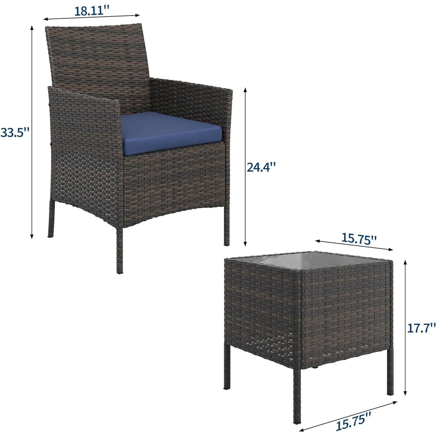 HiMISS All Weather 3 Piece Patio Set With Rattan Chairs