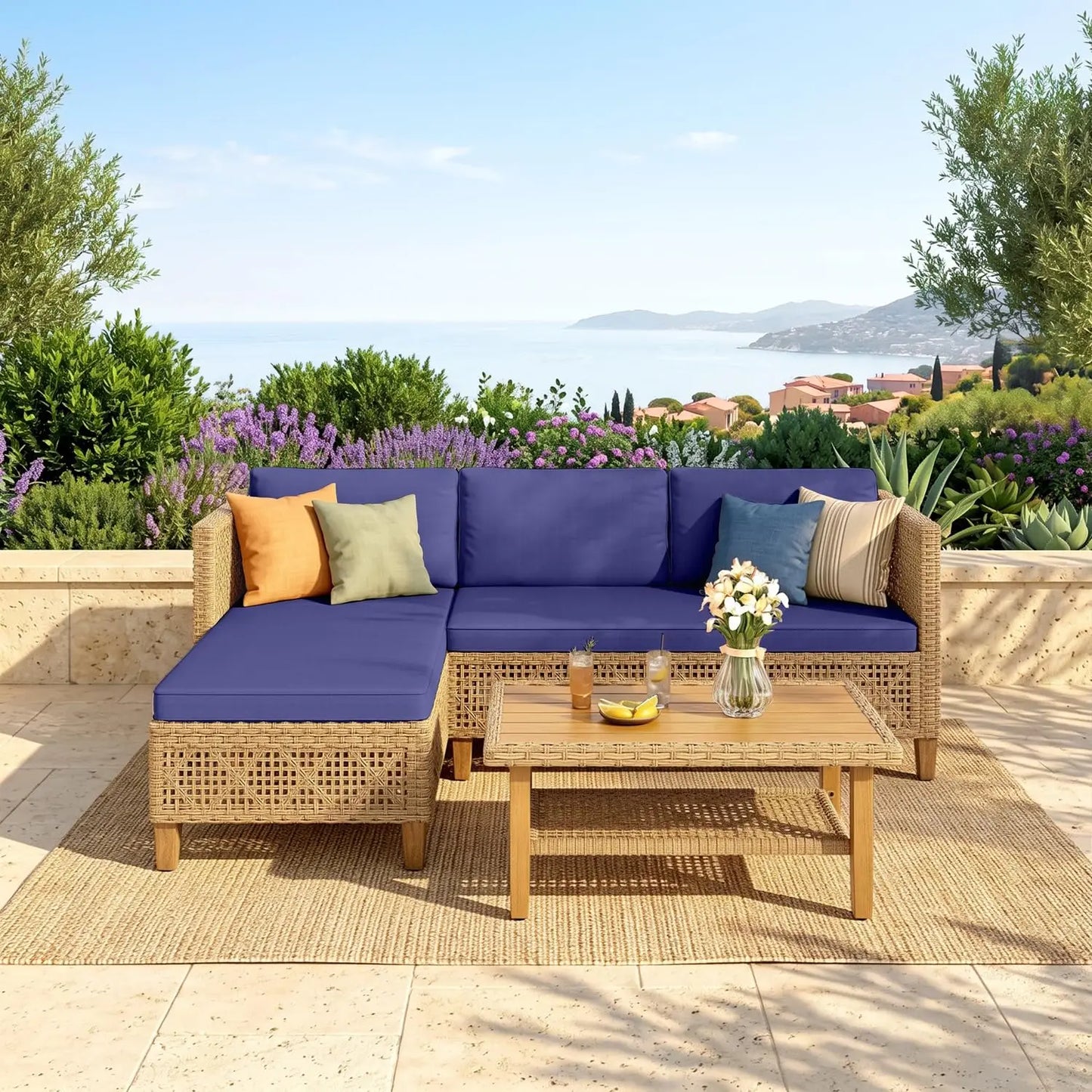 Contemporary Outdoor Sectional Wicker Patio Sofa Set