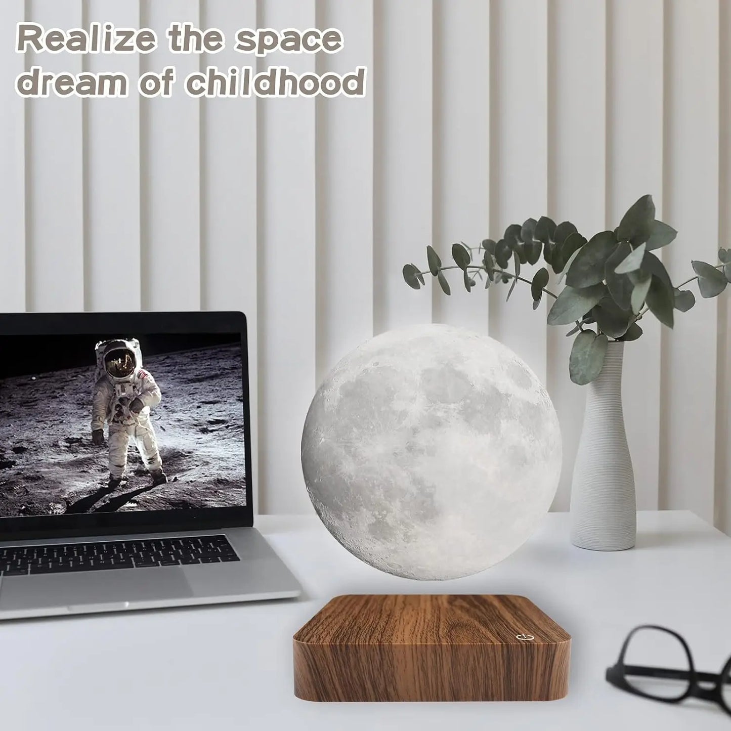 Mexllex Magnetic Floating Moon Lamp With Wooden Base LED Night Light