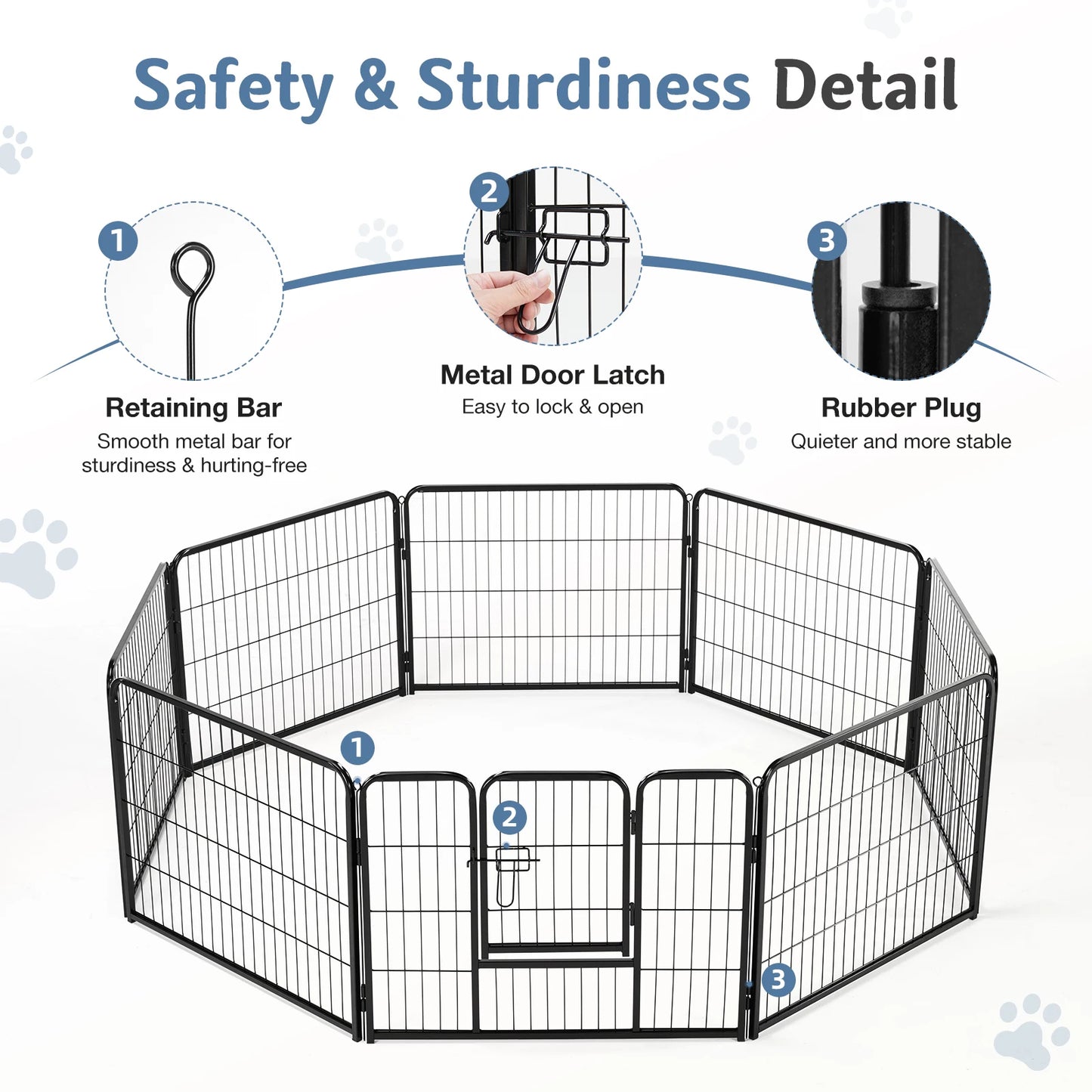 JHK Metal Eight Panel Foldable Dog Playpen Exercise Fence