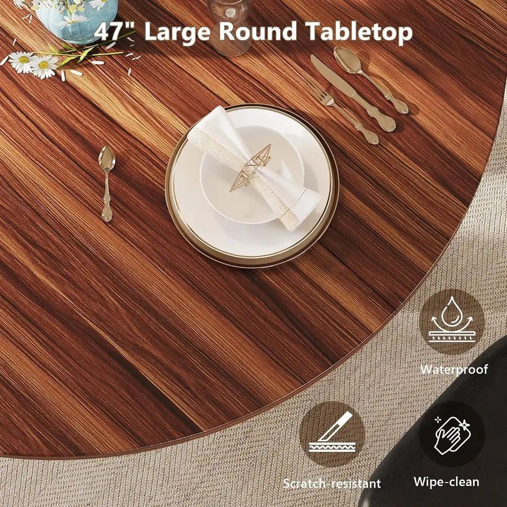Modern Round Dining Table With Sturdy Double Arc Base
