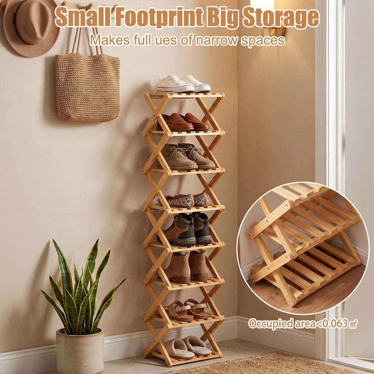 Universal Bamboo Shoes Rack Organizer Storage PC For Home Entryway Closet Bedroom Living Room Space Saving Multi Layer Durable Lightweight Easy Assembly Portable Shoe Shelf Holder Stand With PC Connectors Accessories Kit Prem
