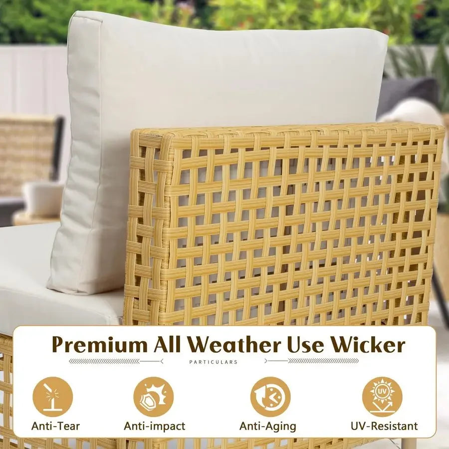 Patio Furniture Set, Large 7 Piece Wicker Outdoor Sectional Furniture Set with Coffee Table, Patio Conversation Sets Sofa, Hand