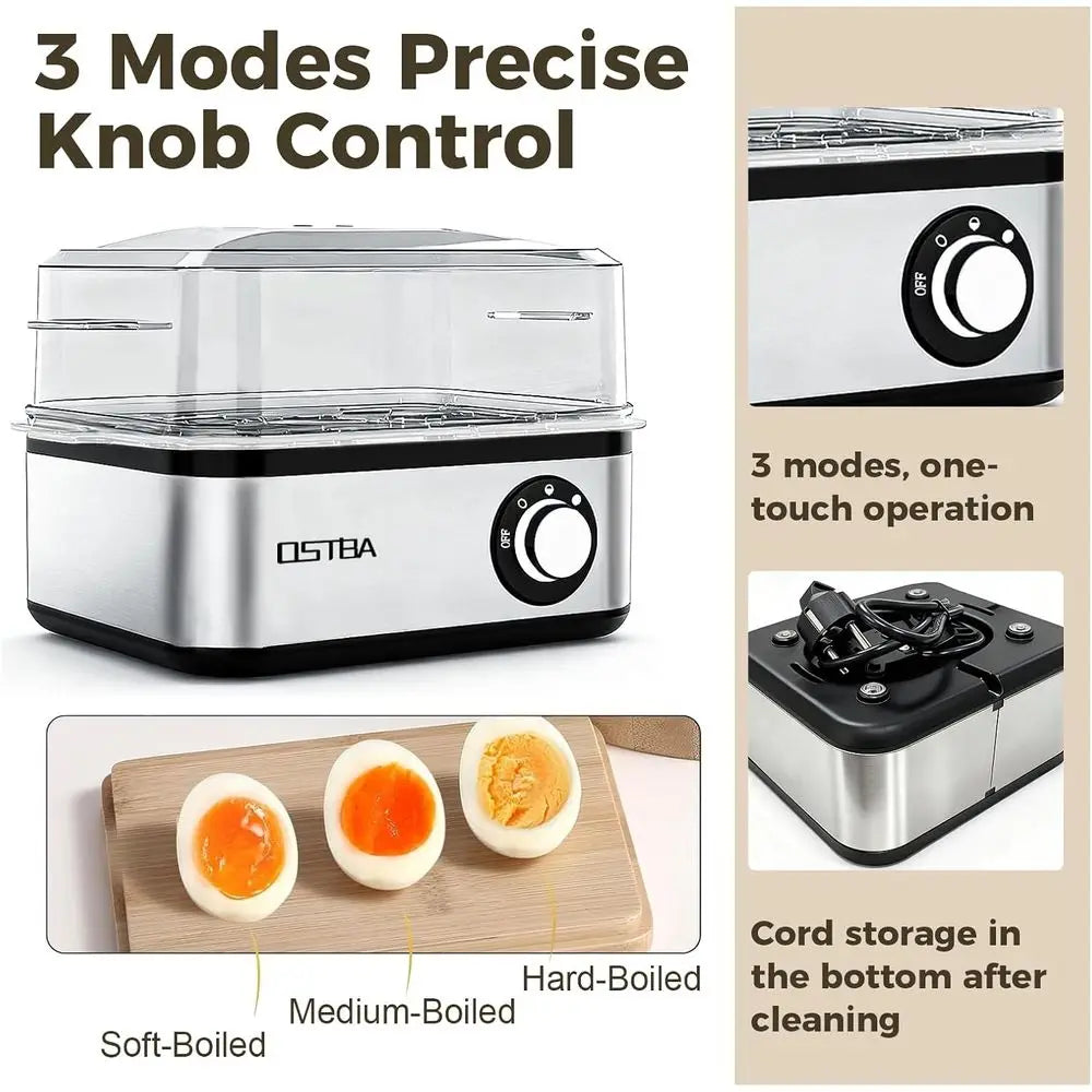 Egg Cooker, 8-Egg Electric Boiler or Hard Boiled Eggs | Omelet Bowl, Auto Shut-O, Sot Medium Hard Eggs, 500W Steam Cooking, Meas
