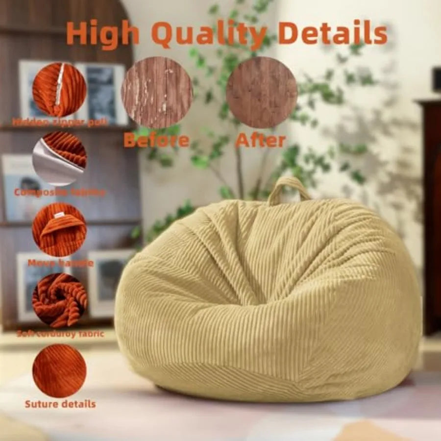 Stuffed Animal Storage Bean Bag Chair Cover No Filler,Large Toy Storage Organizer and Comfy Sofa Chair for Playroom, Teens Adul