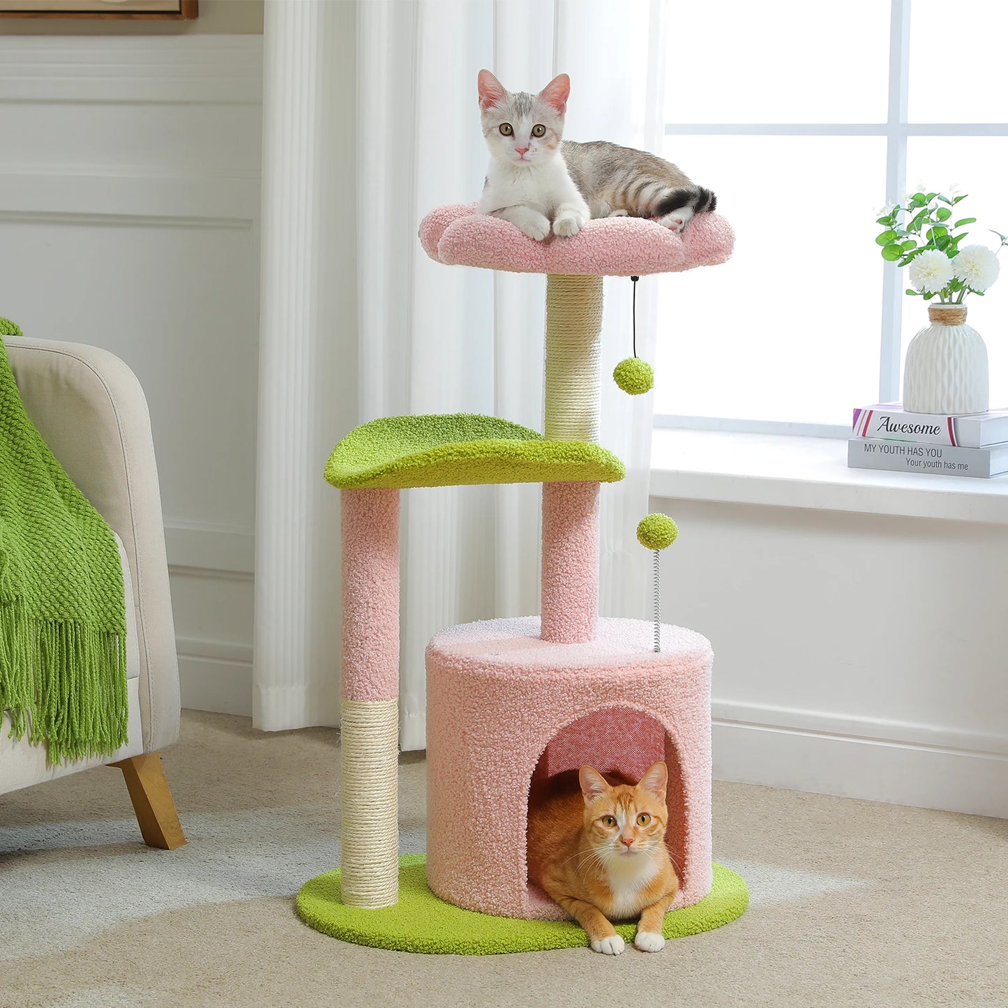 PEQULTI Flower Cat Tree for Indoor Cats With Plush Perches