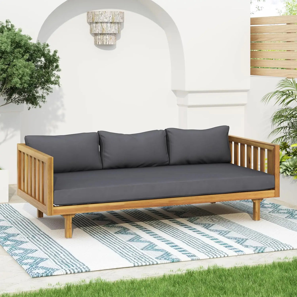 Acacia Wood Outdoor Conversation Set With Cushioned Patio Table