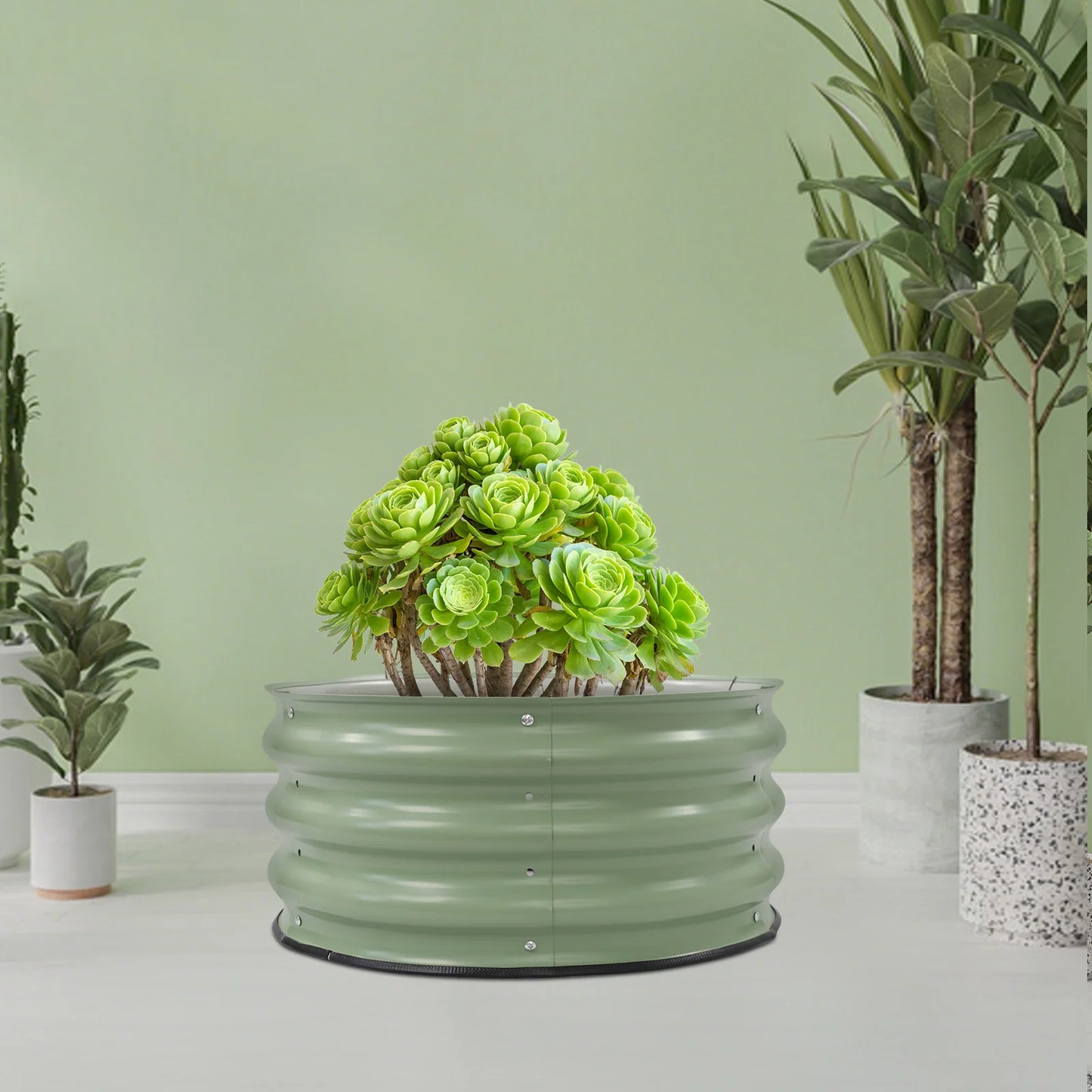 Bymaocar Round Metal Planter Set Galvanized Raised Garden Boxes 2 Pieces