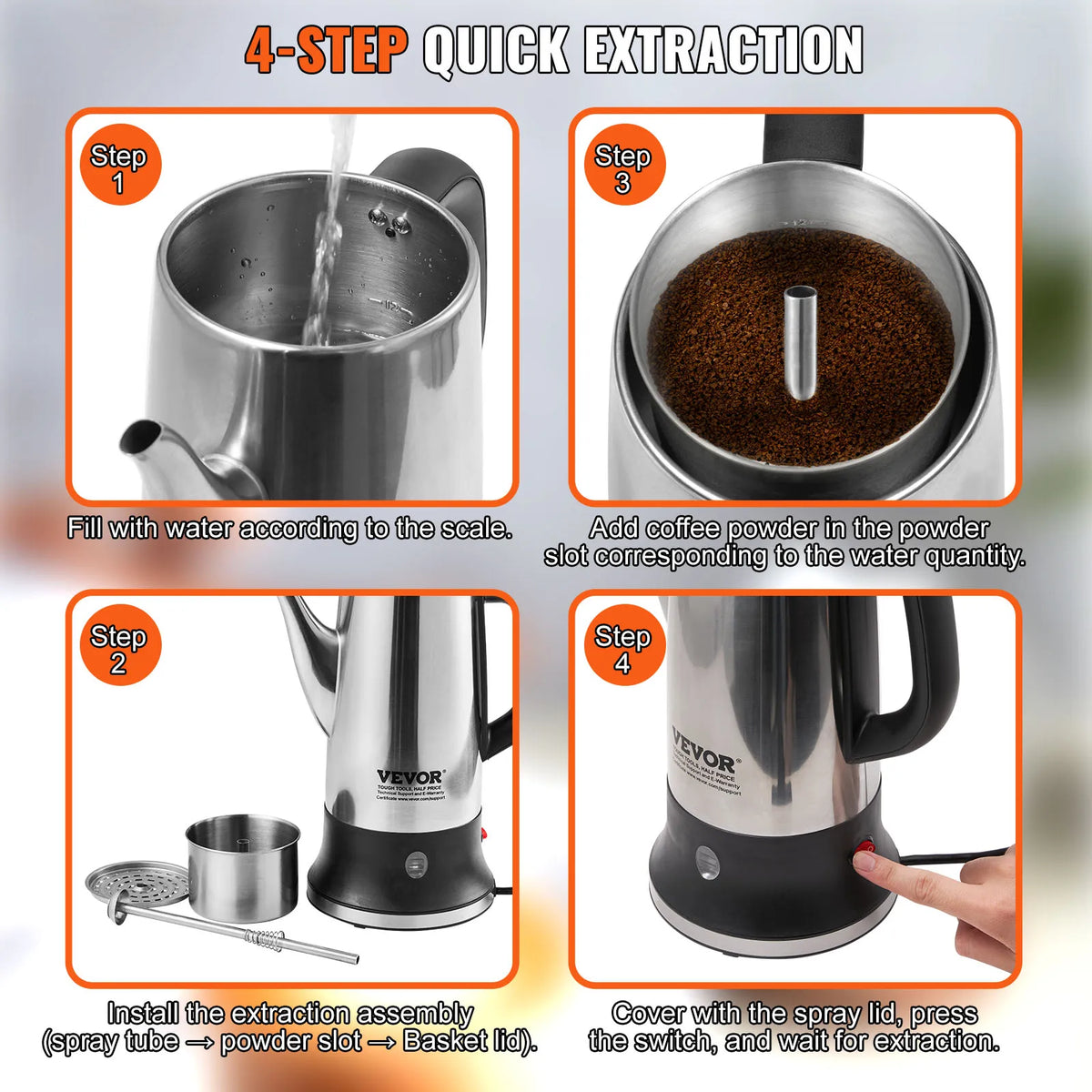 SucceBuy Electric Stainless Steel Coffee Percolator With Keep Warm Feature