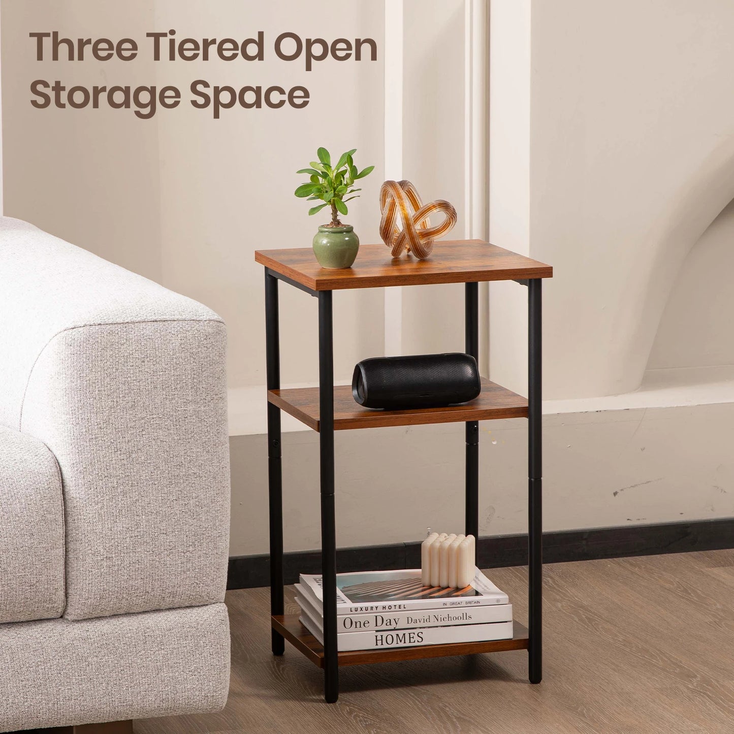 JHK 2 Tier End Table With Adjustable Feet For Living