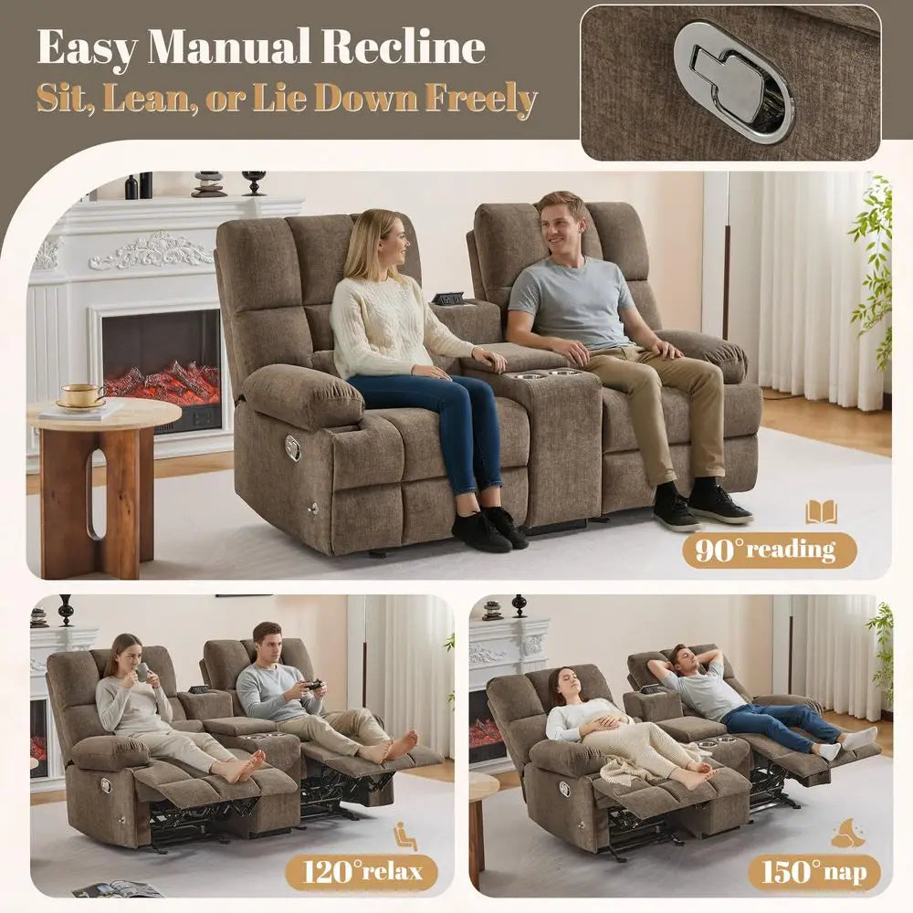 Rocking Reclining Loveseat, PetFriendly Fabric Sofa with 11 Deep Storage Console amp Hidden Outlet, Manual Recliner Couch with