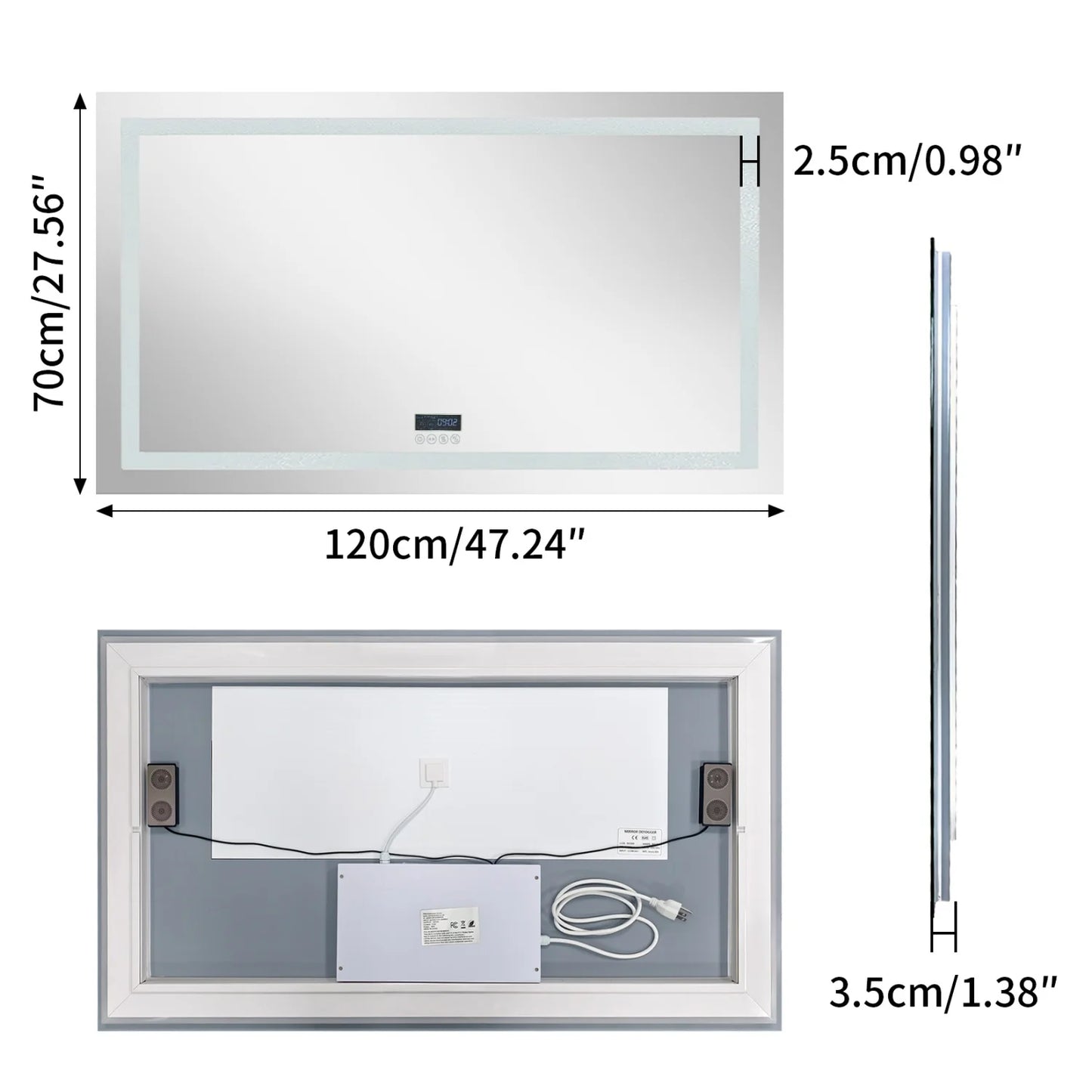 Bluetooth LED Bathroom Mirror With Dual Speakers Antifog Backlight Dimmable