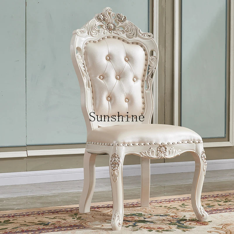 European Marble Dining Table And Carved Solid Wood Chair Set