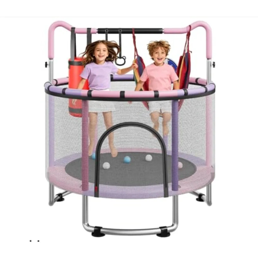 Indoor Outdoor Trampoline With Safety Enclosure Net And Basketball Hoop