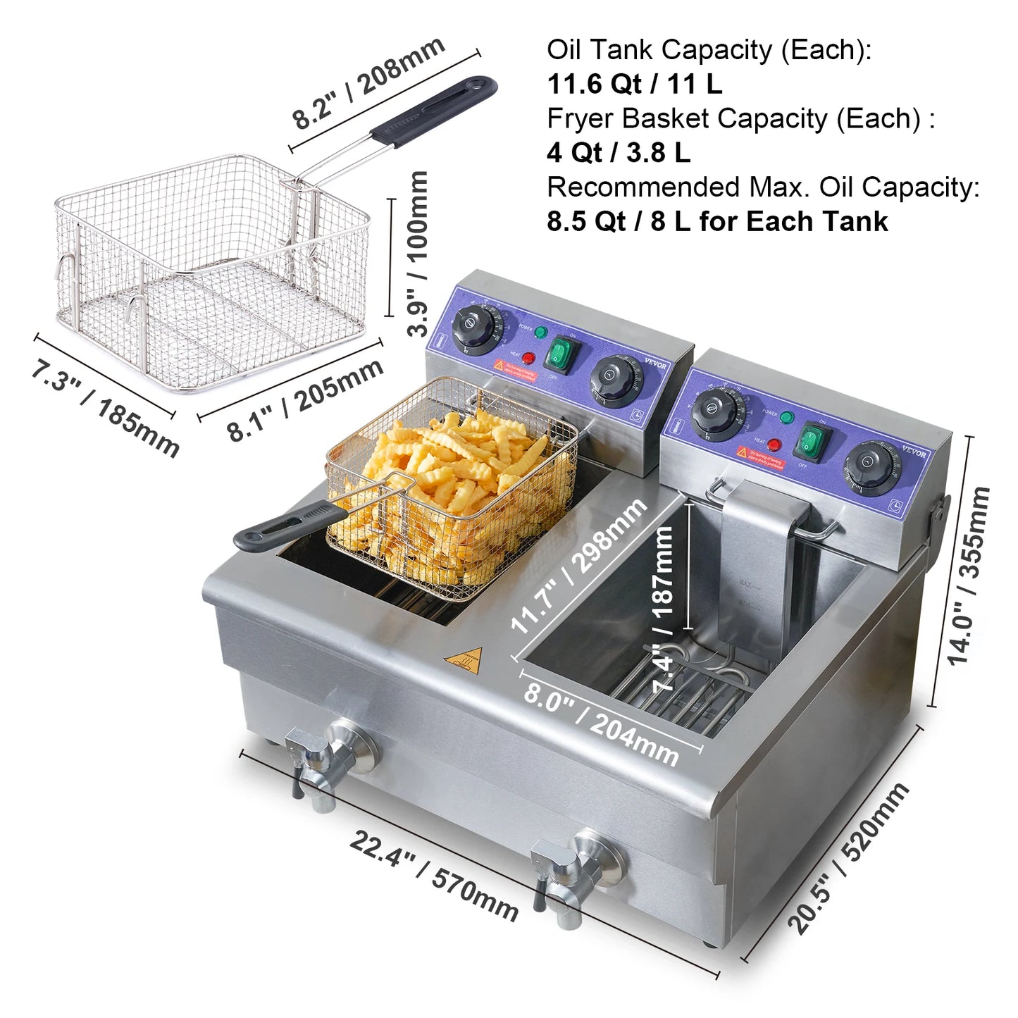 SucceBuy Electric Deep Fryer With Dual Removable Tank