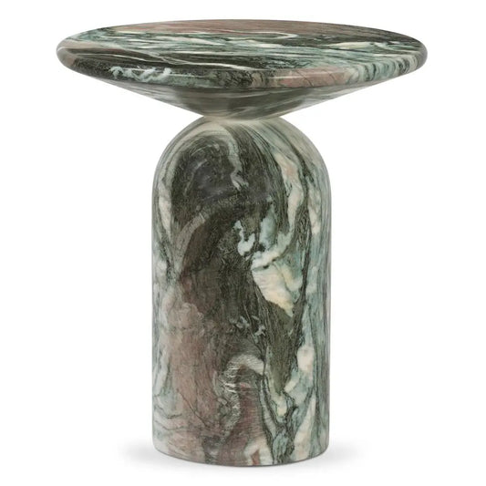 Wels End Table Reinforced Resin with Faux Marble Finish Green Modern Accent Table for Living Room or Bedroom Round Side Table f