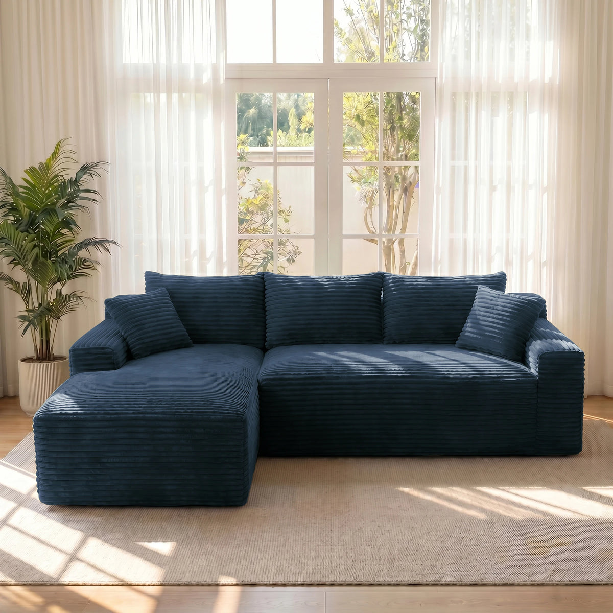 95" Modular Sectional Sofa with Chaise, Deep Seat Corduroy Cloud Couch, No Assembly Modern L Shaped Sofa for Living Room, Oversized Comfortable Lounge Couch Furniture, Space Saving Apartment Sofa, Cozy Home Seating with Remov