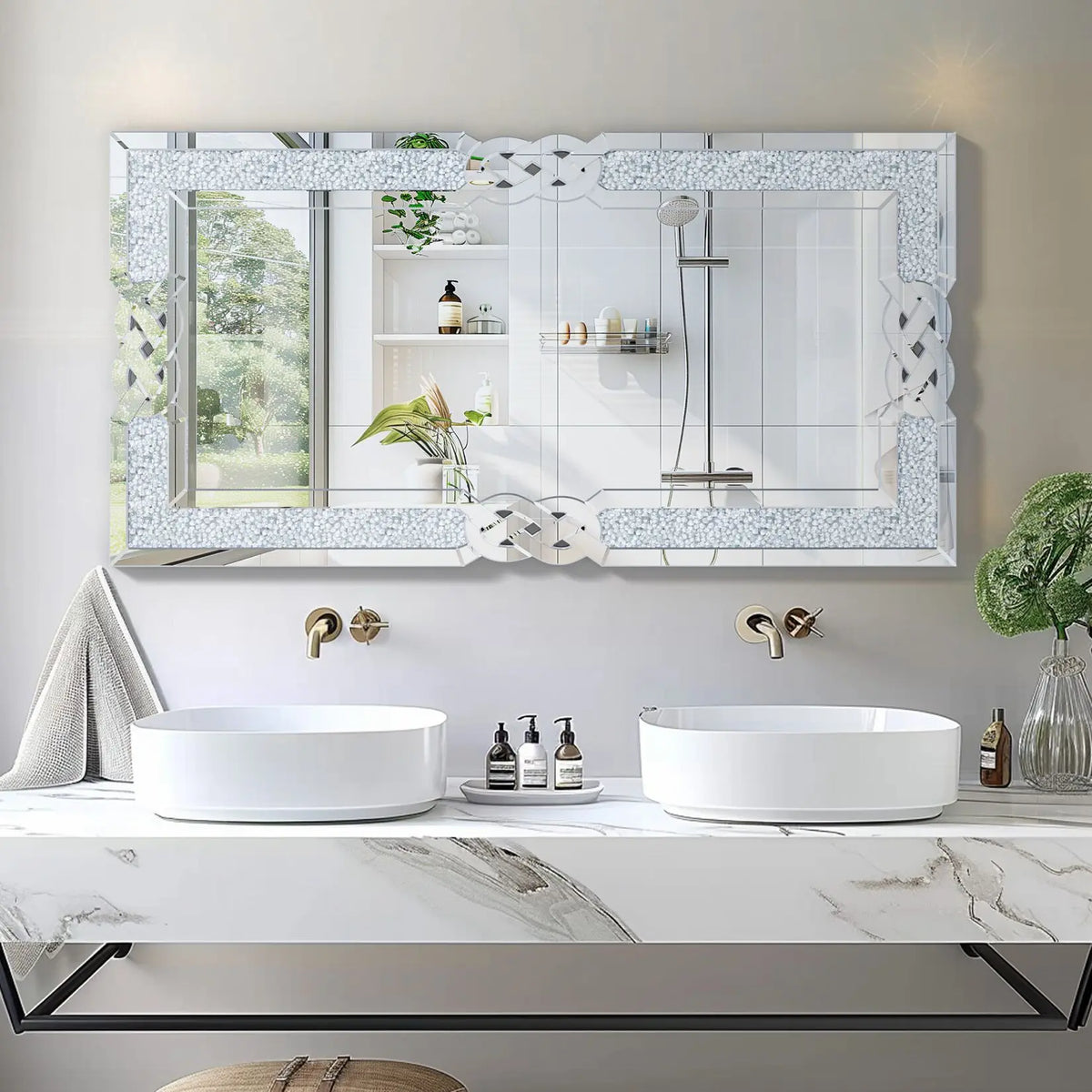 Wisfor Crushed Diamond Rectangular Wall Mirror For Modern Interiors