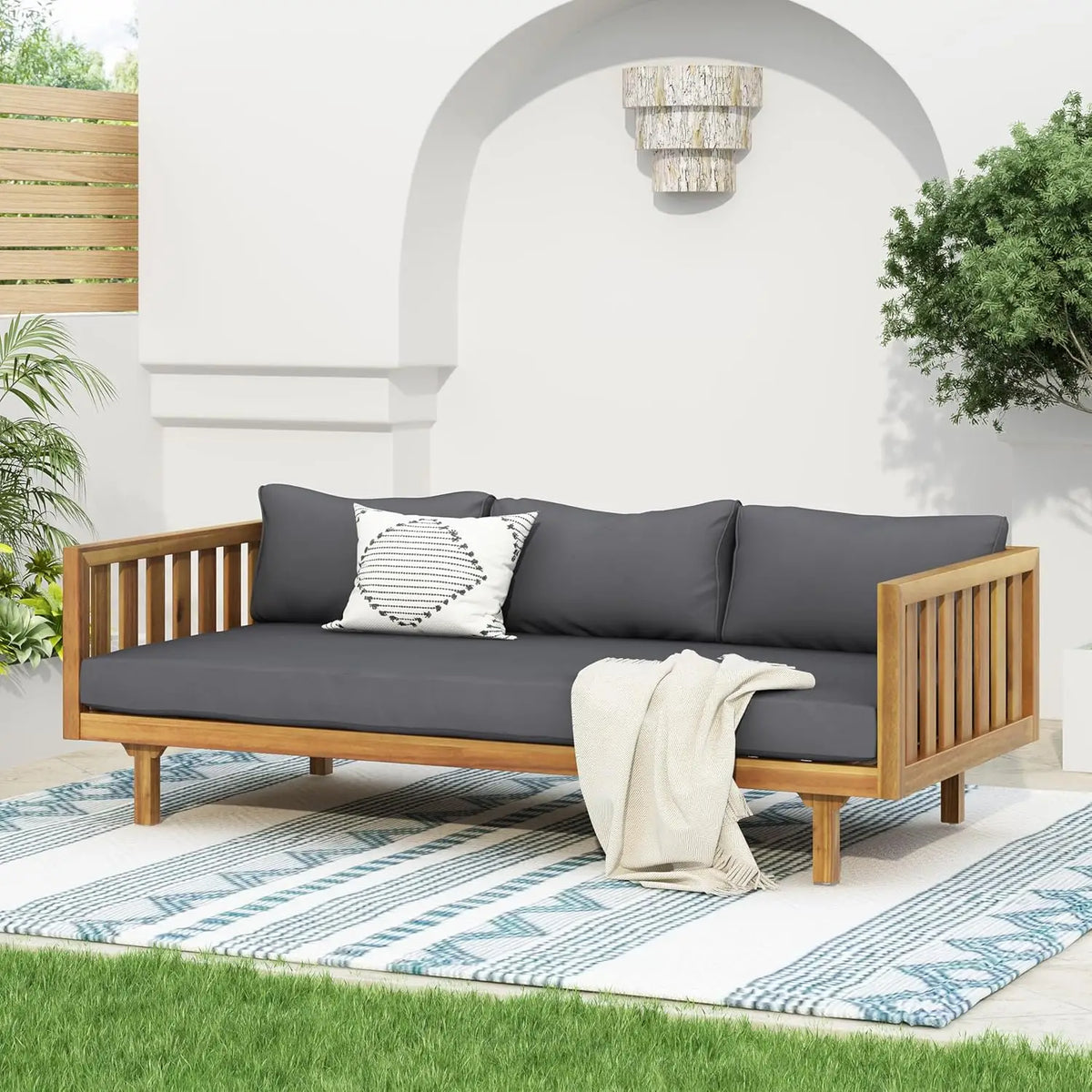 Acacia Wood Outdoor Conversation Set With Cushioned Patio Table