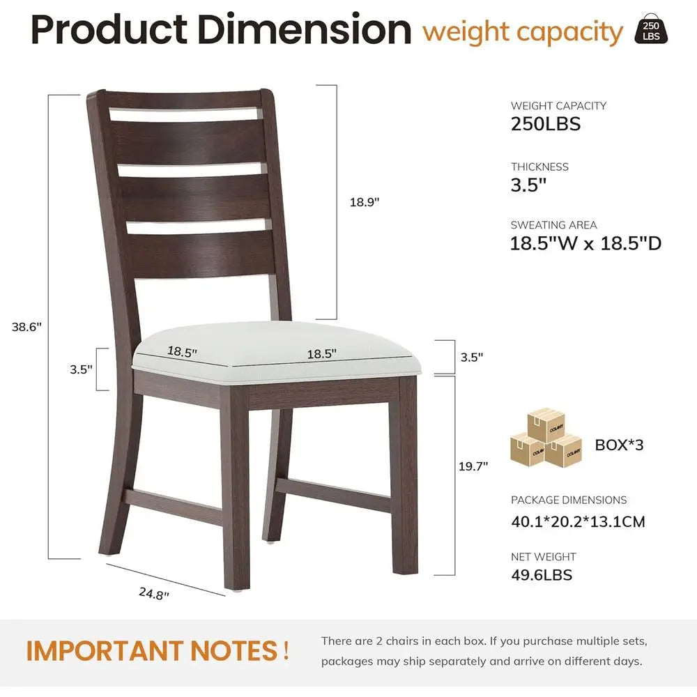 Set of 6 Wooden Ladder Back Dining Chairs with Thick Cushion, Suitable for Home and Restaurant, Easy to Clean, Brown