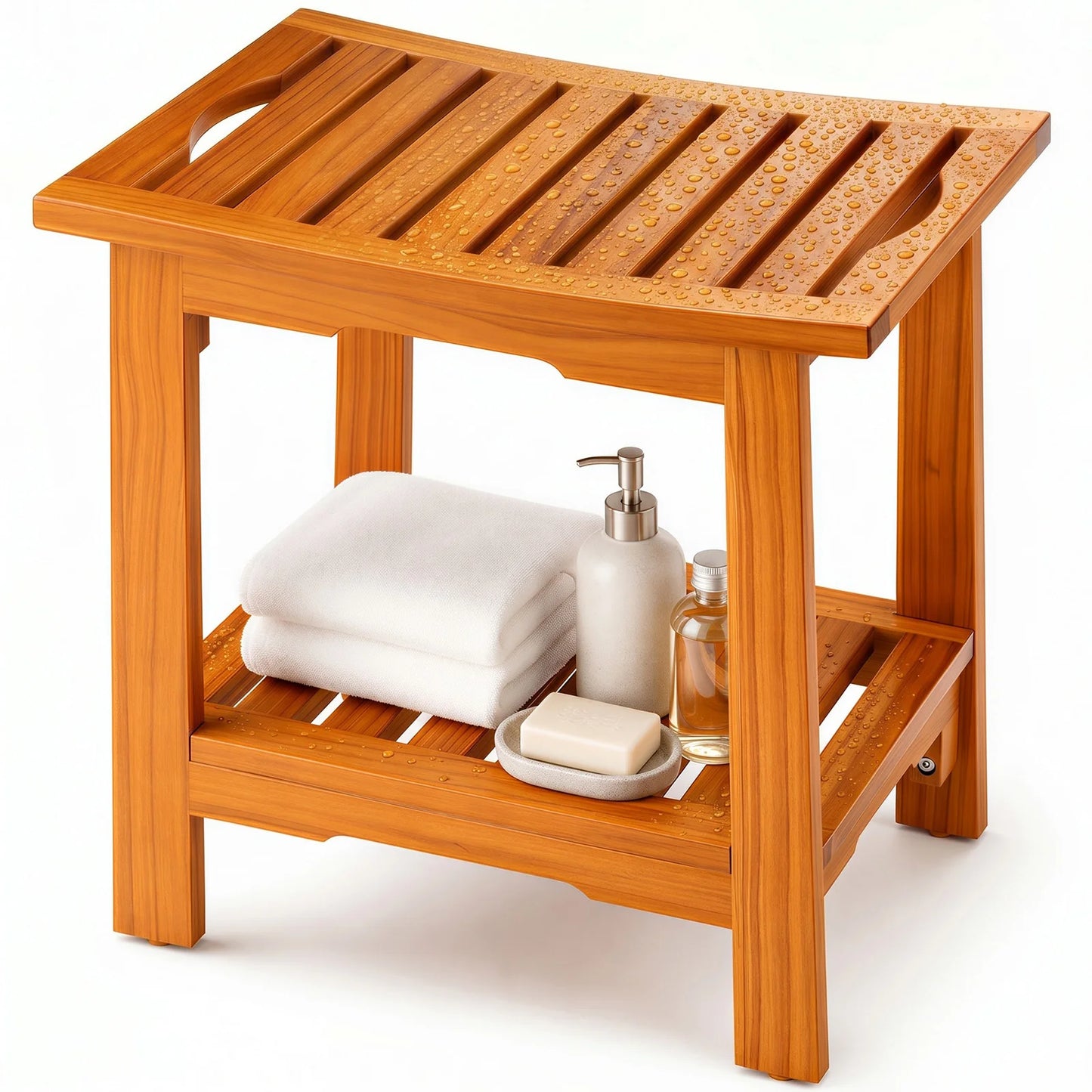 JHK Wooden Bathroom Shower Bench With Storage Shelf Handles