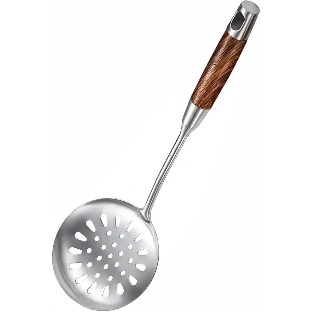 Strainer Skimmer Ladle, Slotted Spoons, Kitchen Utensils Durable 304 Stainless Steel Skimmers Pasta Strainer Spoon with Wooden H