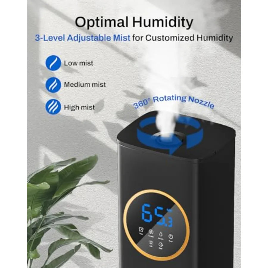 Large room bedroom humidifier with night light, 2.1Gal 8L top-fill cool mist humidifier for home, plants, baby, kids, adults; b