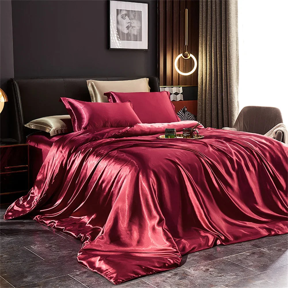 CARA CARLE Solid Silk Bedding Set With Duvet Cover Pillowcases