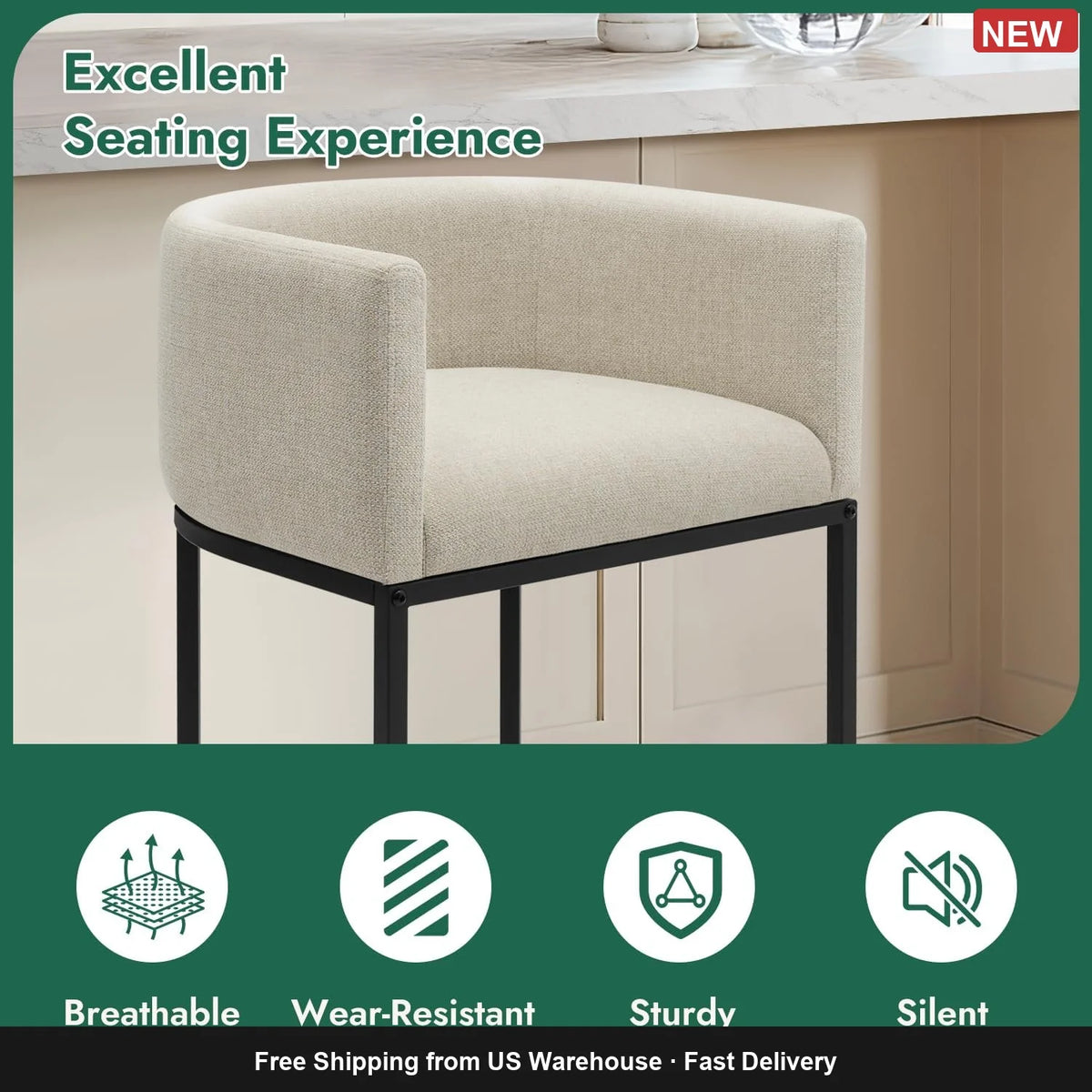 Upholstered Counter Height Bar Stools With Low Back Design