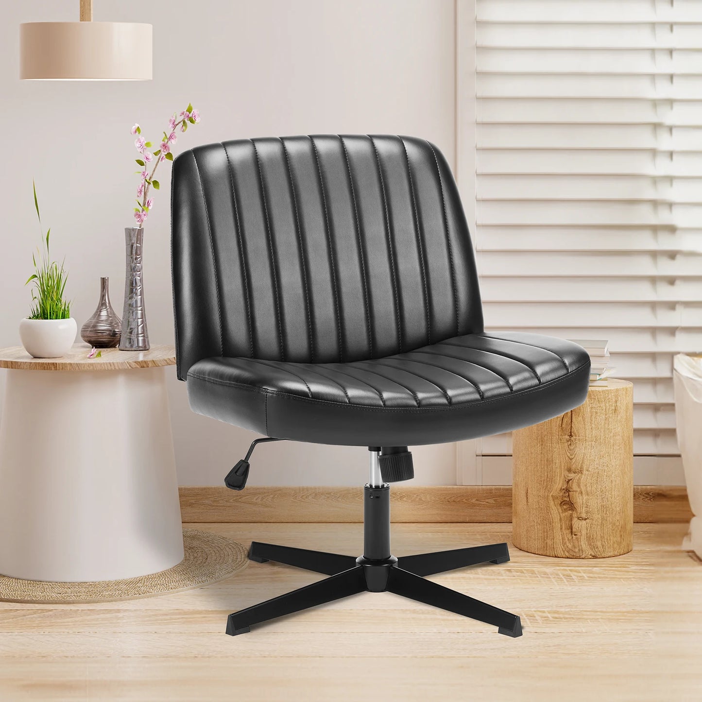 MCQ Ergonomic Armless PU Leather Office Chair Adjustable Backrest