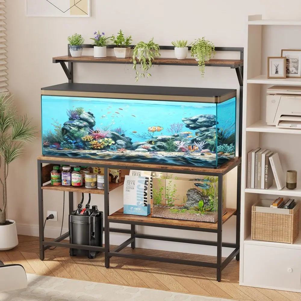 Sturdy Aquarium Stand With Power Outlet And Adjustable Shelves