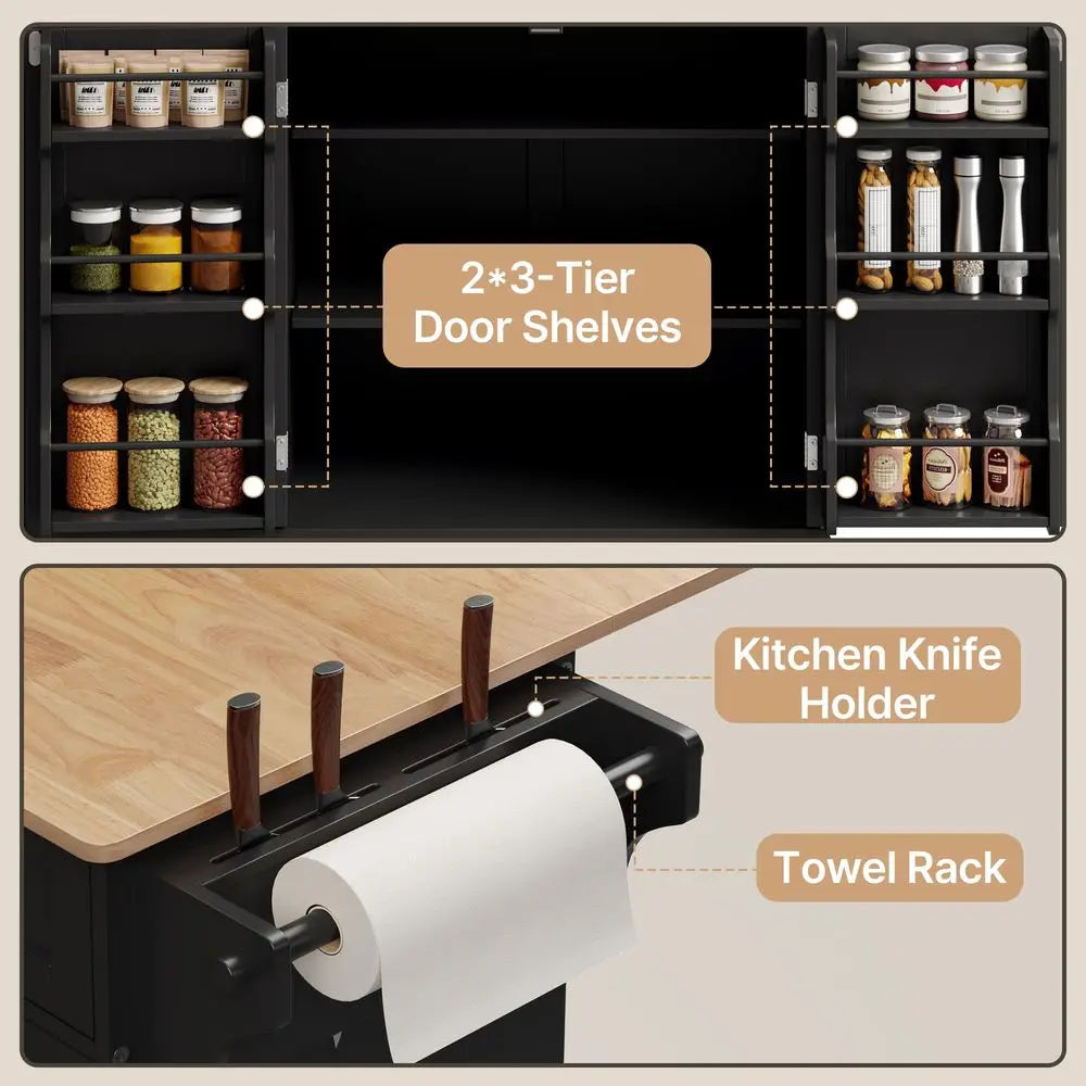 YTYIN Kitchen Island With Storage And Drop Leaf Top