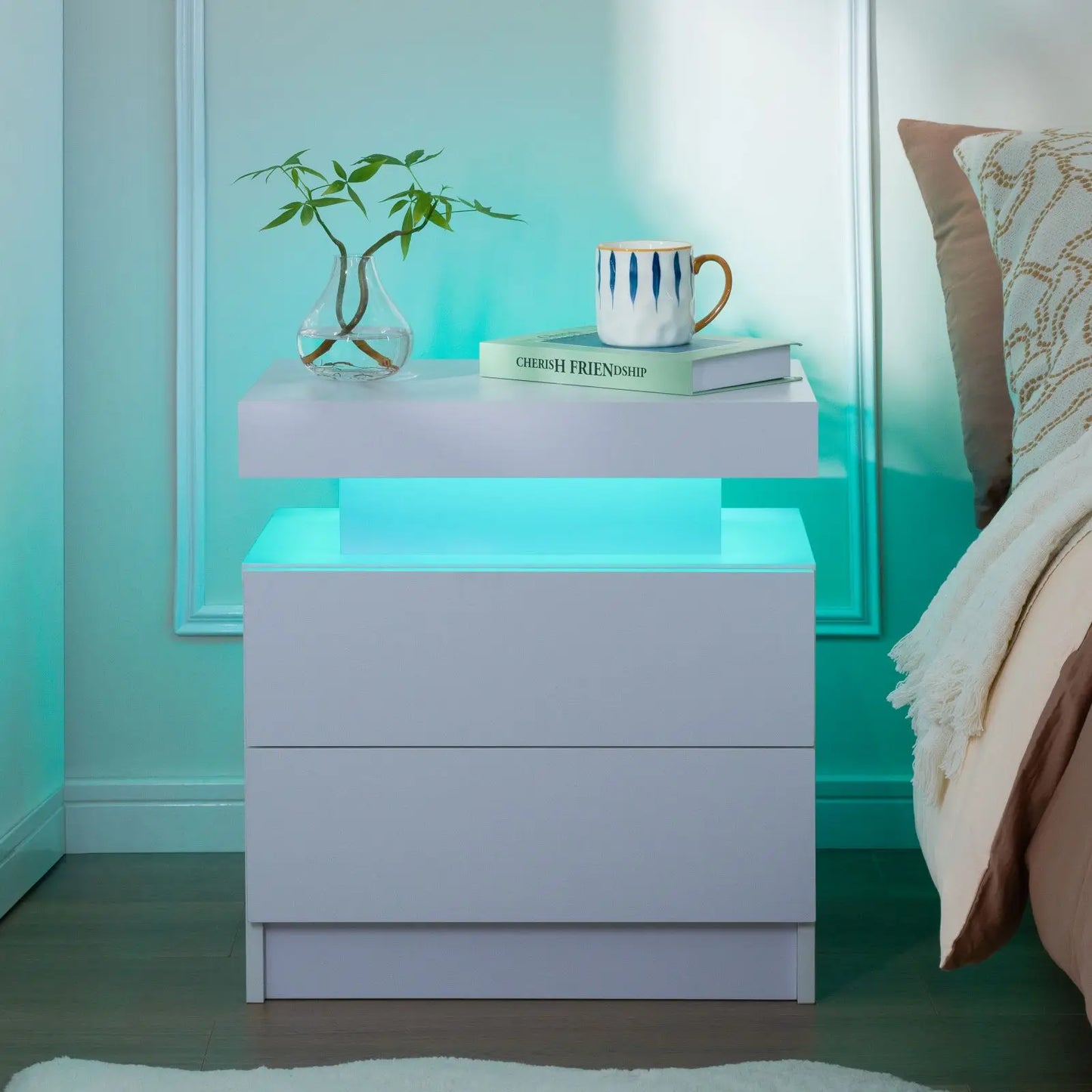 Cubehom Modern Minimalist Nightstand Set With LED Lights
