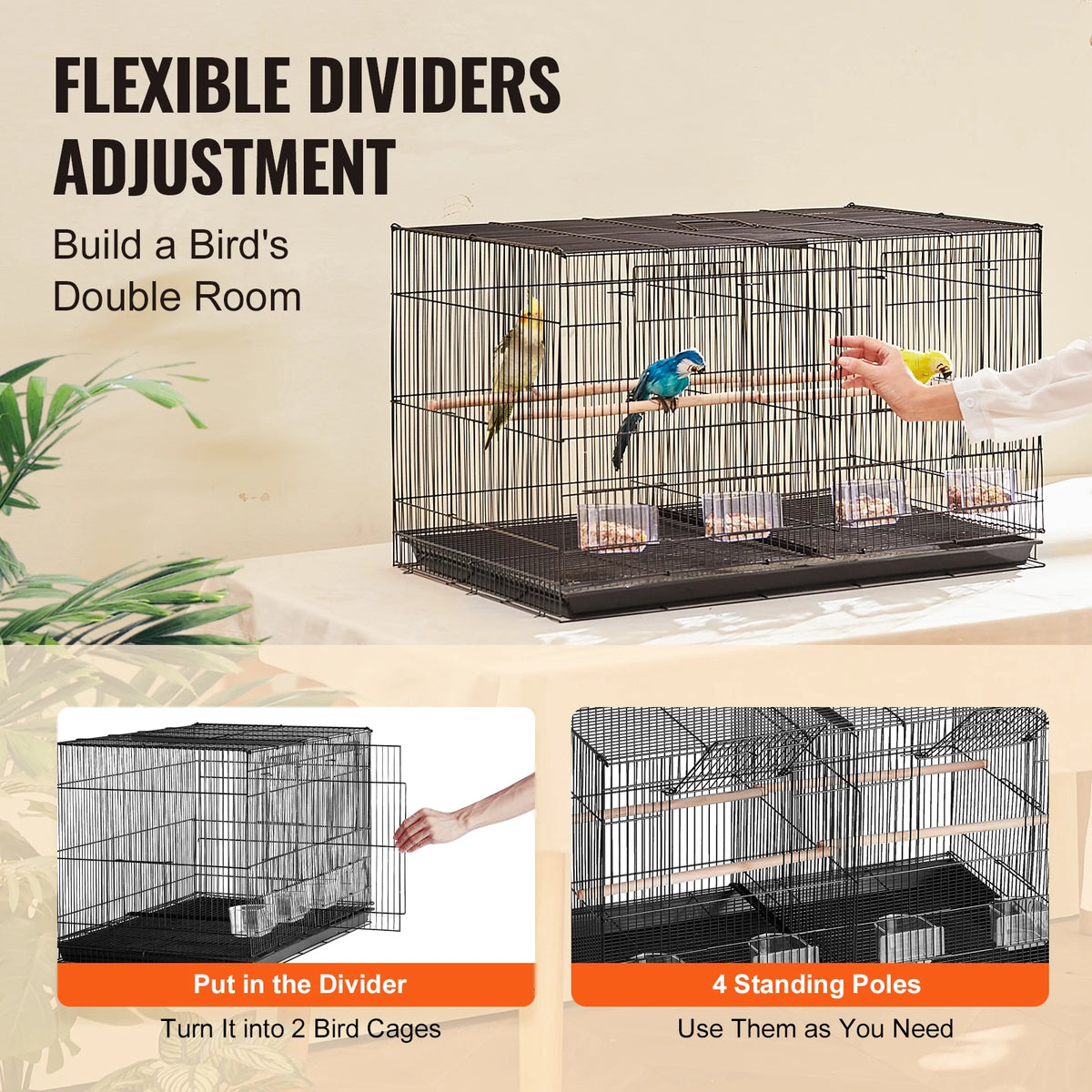 SucceBuy Stackable Divided Bird Cage With Handle And Perches