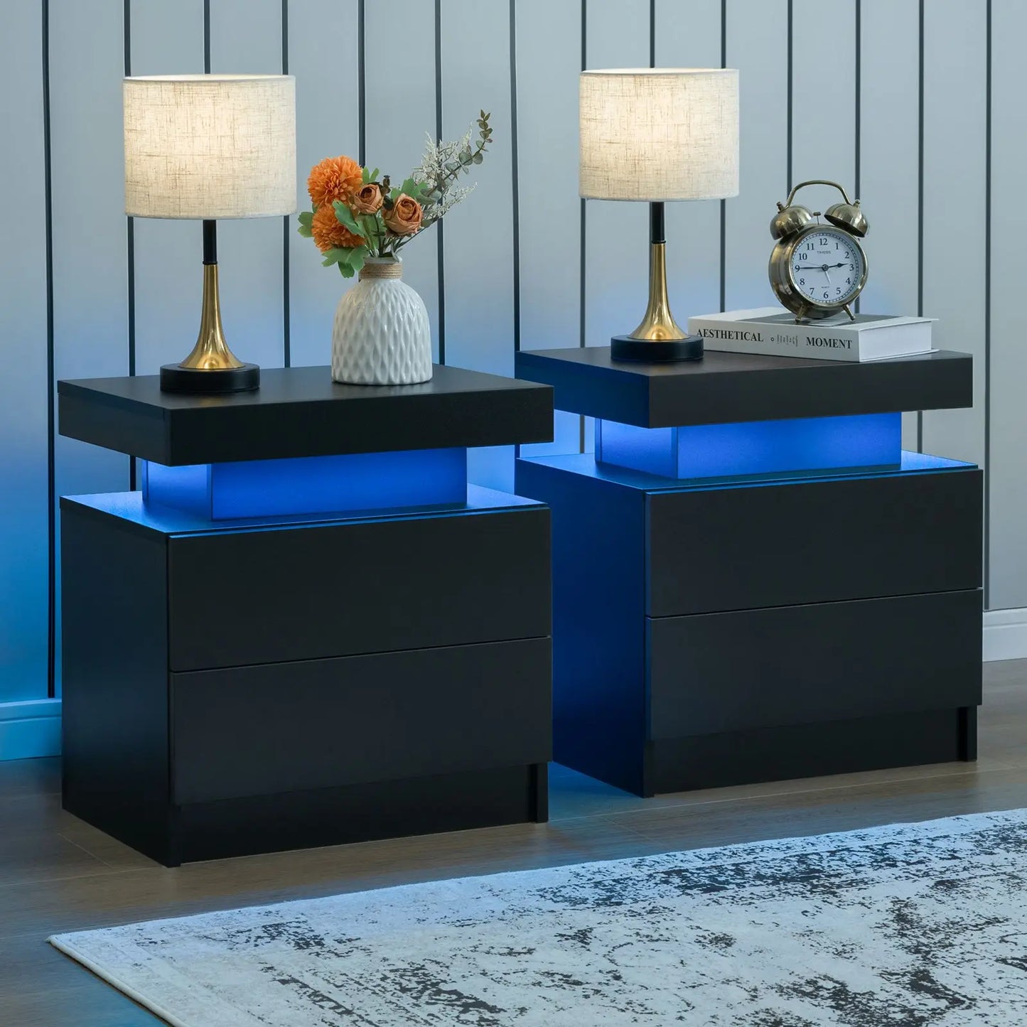 Cubehom Modern Minimalist Nightstand Set With LED Lights