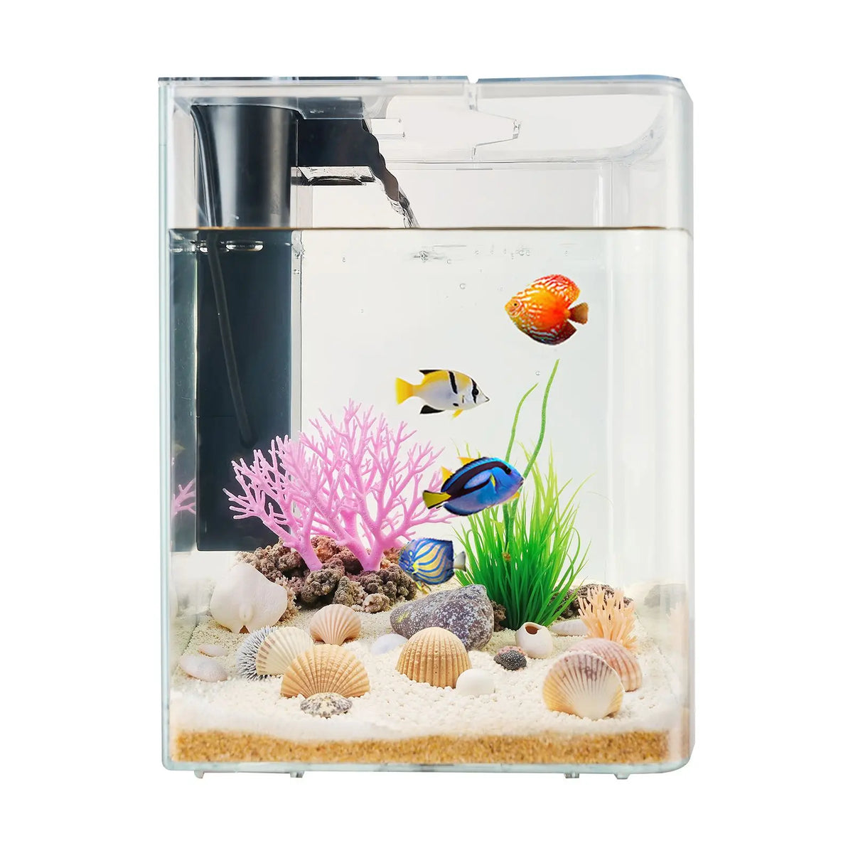 Fish Tank Aquarium, 2 Gallon Arch Ultra-Clear GPPS Starter Smart Tank Adjustable 3 Color Lighting, Self Cleaning System Fishbowl