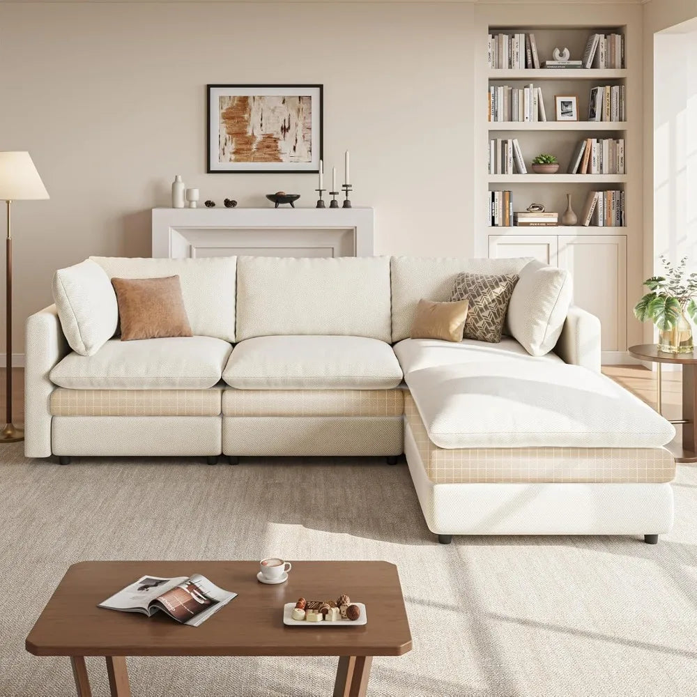 97" Deep Seat Modular Sectional Sofa with Movable Ottoman for Living Room, Custom