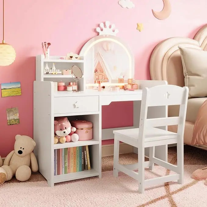 HiMISS Kids Vanity Set With Lights Princess Desk And Chair