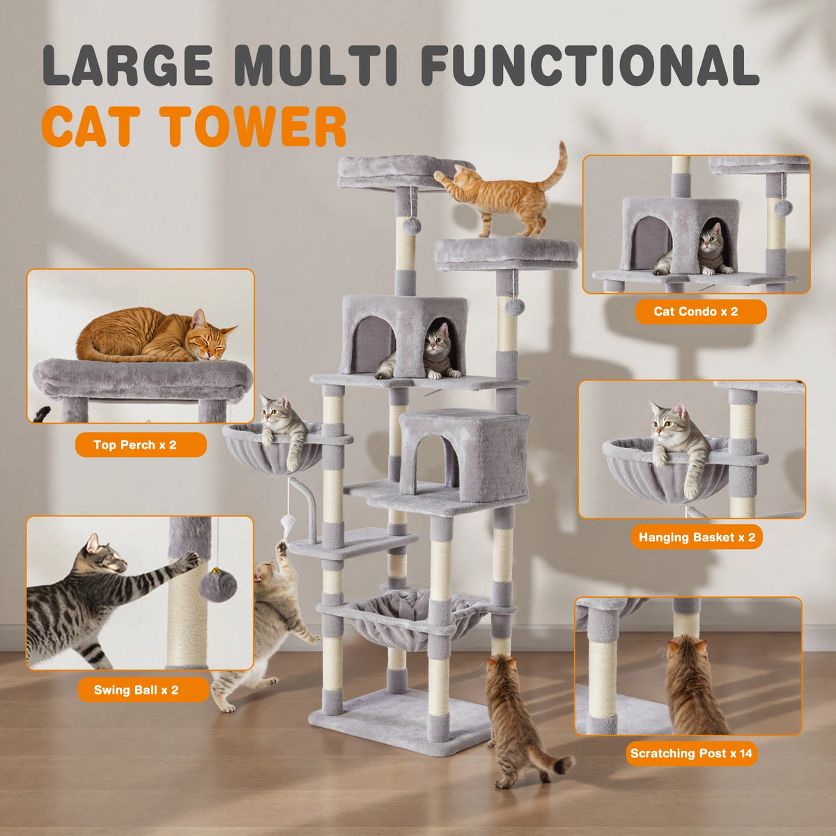 JHK Multi-Level Cat Tree With Scratching Posts And Pet House
