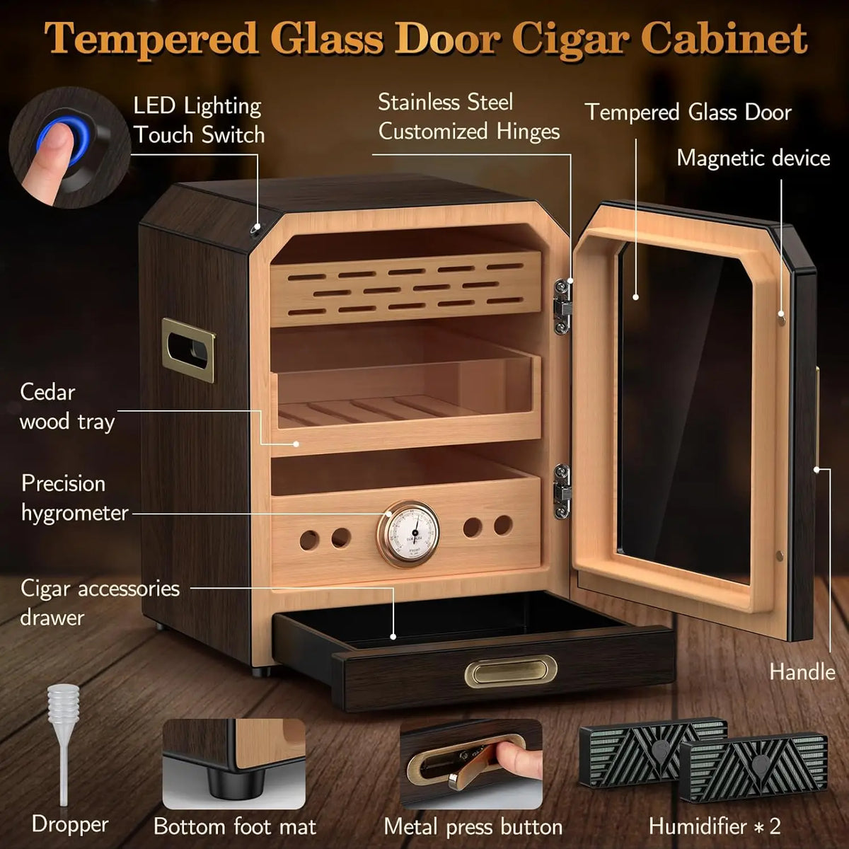 SEMKONT Cigar Humidor Cabinet With Automatic Humidity Control