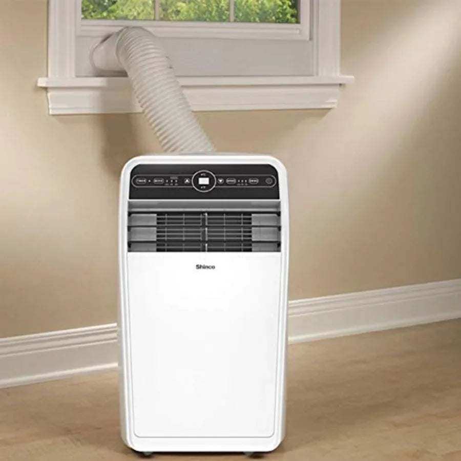 Portable air conditioner for rooms up to 450 sq.ft, plastic housing, white, 12, 000 BTU cooling capacity with dehumidifier and