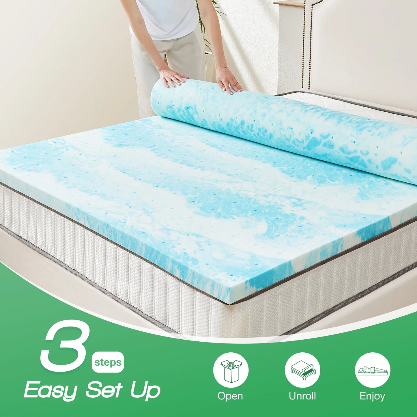 JHK Gel Memory Foam Mattress Topper for Bed, Cooling Comfort