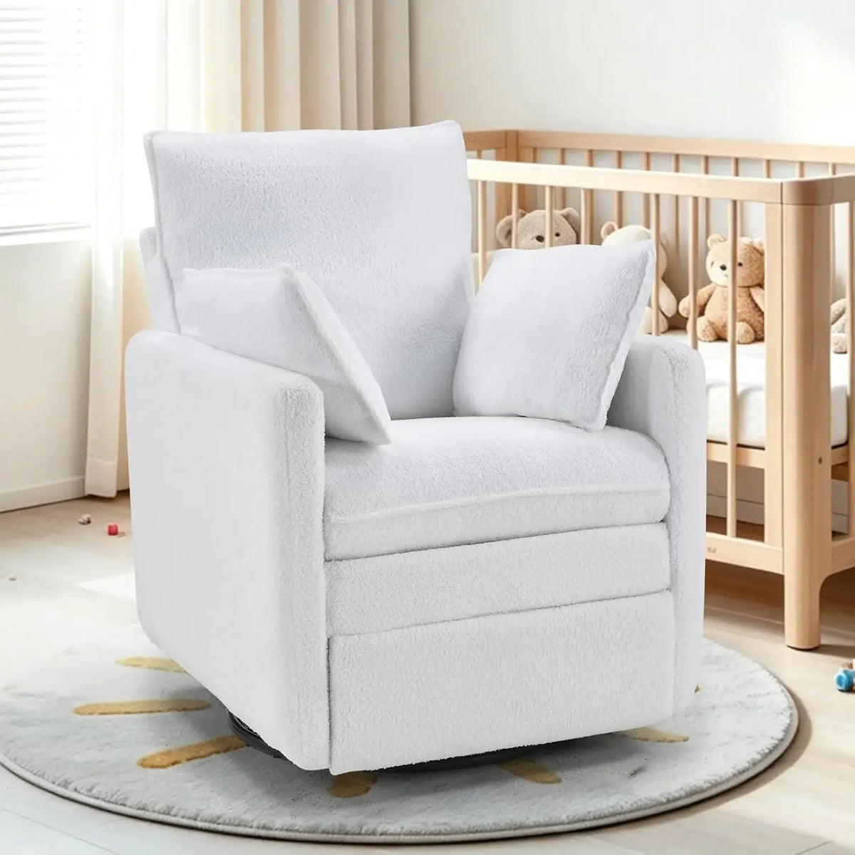 Teddy Swivel Rocker Recliner, Upholstered Nursery Glider with 2 Removable Pillows for Living Room, Custom